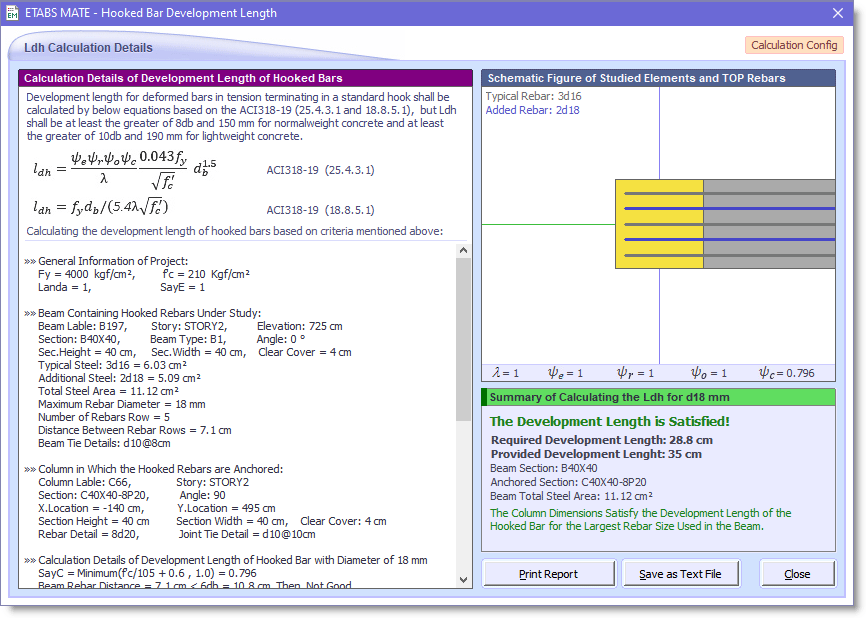 ETABS MATE - Ldh Calculation Details
